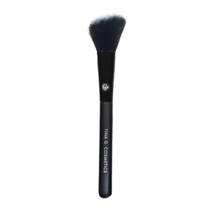 Vegan Makeup Brush for Blush and Bronzer by Tina G Cosmetics. Soft, dense bristles pick up just the right amount of pigment to apply and blend all types of cosmetics including mineral makeup.
