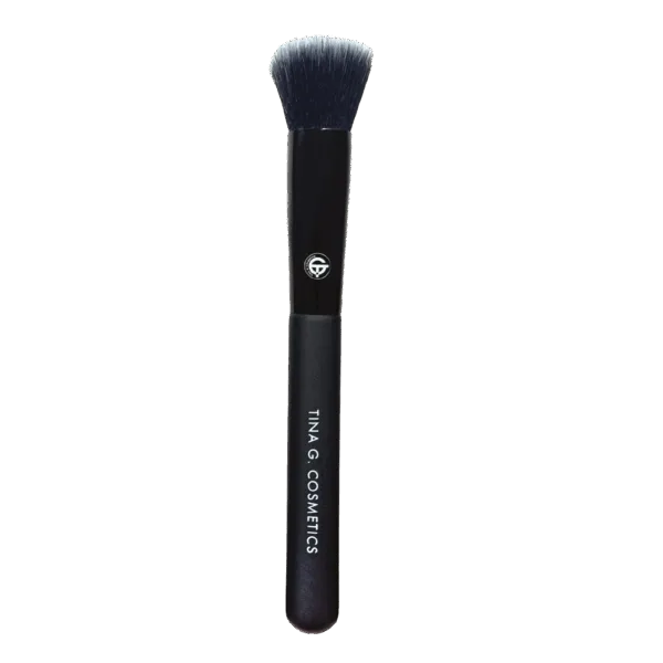 Bronzer Contour Brush. Luxury Vegan Brushes Tina G Cosmetics. Medium dense contour blending makeup brush. Bronzer tanning powder brush. Cruelty Free Cosmetics.